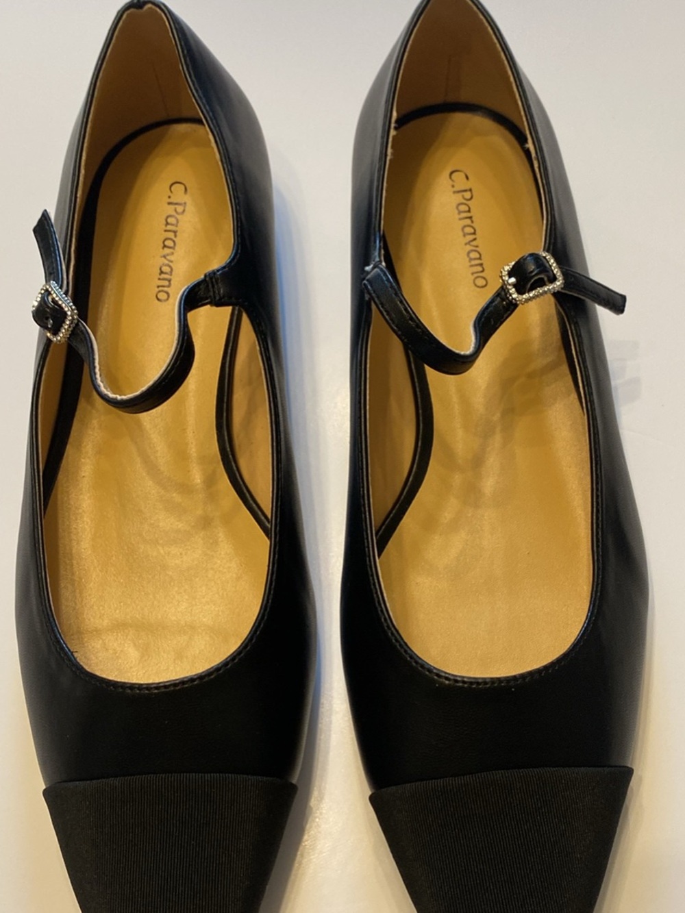 C.Paraviano Black Mary Jane Flats with Buckle Strap